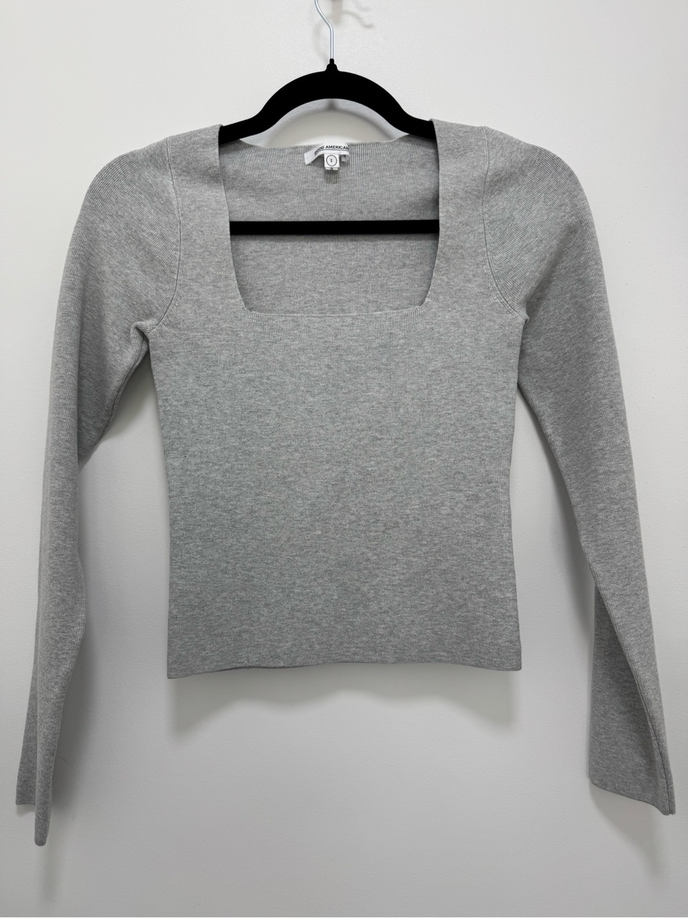 Good American Heather Gray Long Sleeve Square Neck Top